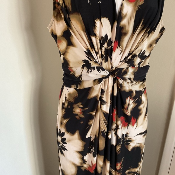 Anne Klein Black Cream Floral Maxi Dress L Large Sleeveless Event Wedding - Picture 10 of 12